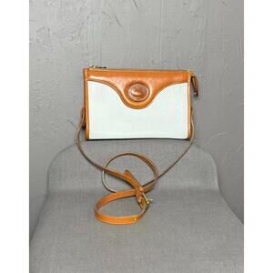 1990's Dooney & Bourke AWL Pebbled Leather White x Tan Crossbody Zip Top